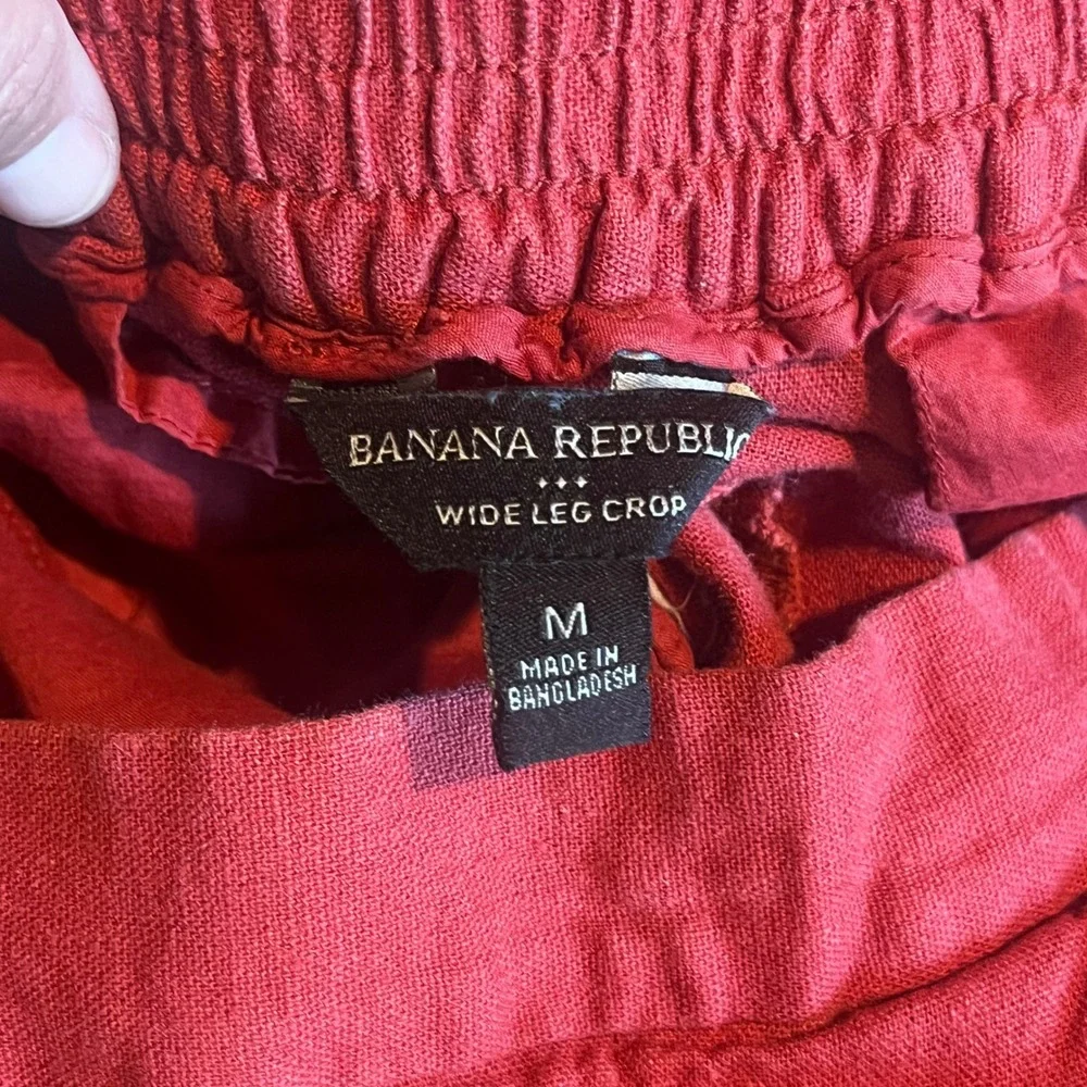 Banana Republic Red Linen Blend Wide Leg Crop Pleated Pants Womens Medium Coast